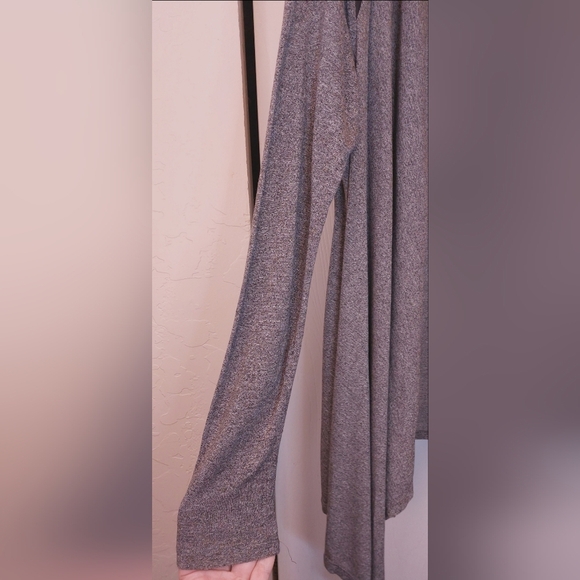 Philosophy Wrap Cardigan Gray Faux Leather Shoulder Patches Size Large Open Knit - Picture 2 of 11